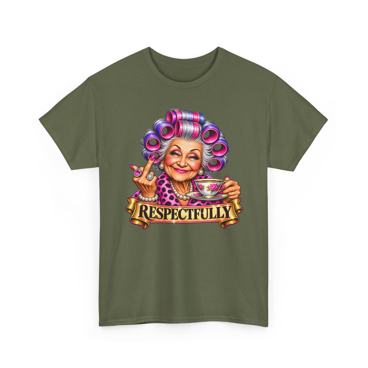 Respectfully Tee — Sassy Grandma Graphic T-Shirt with Tea & Rollers