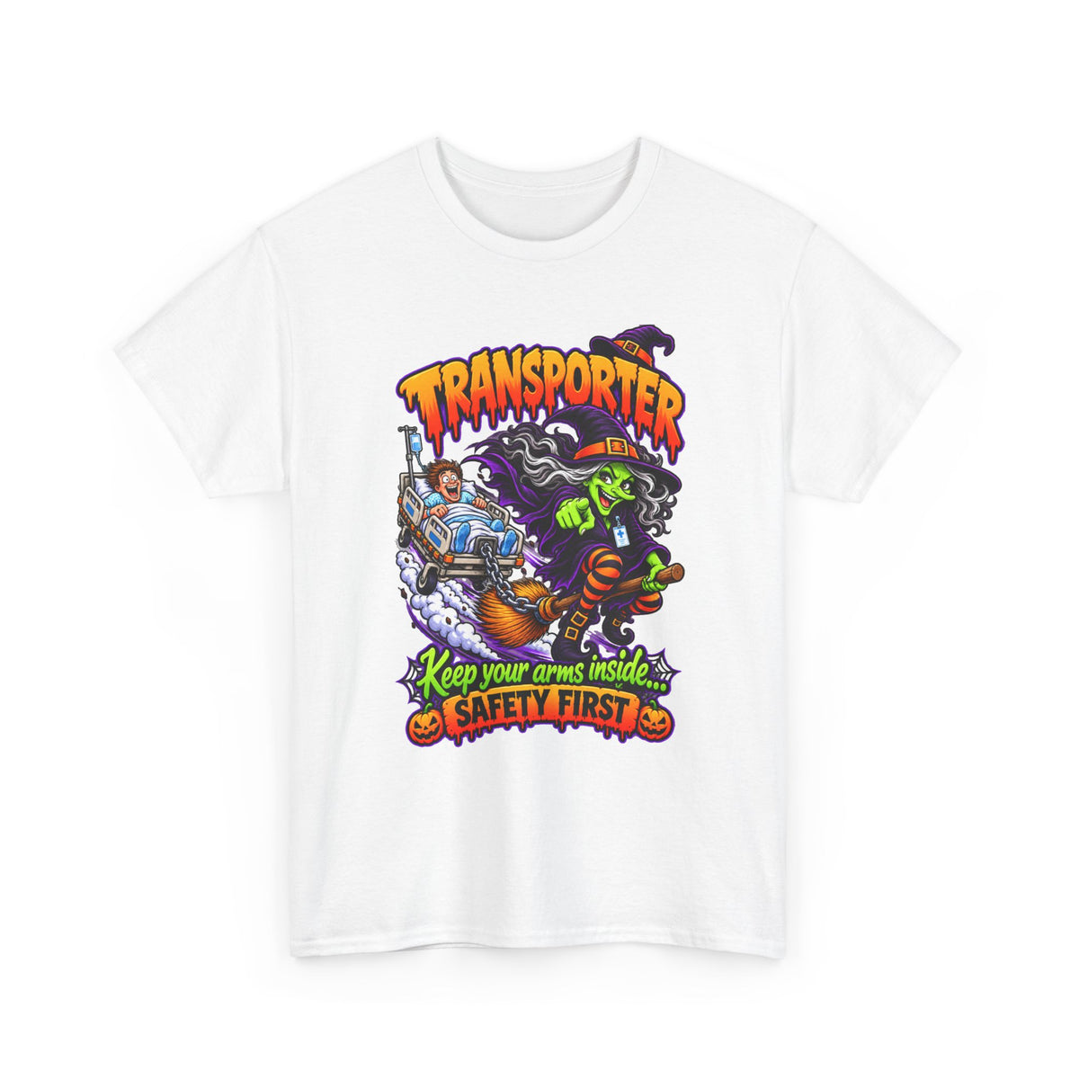 Transporter Halloween Tee — “Keep Your Arms Inside, Safety First” Graphic T‑Shirt