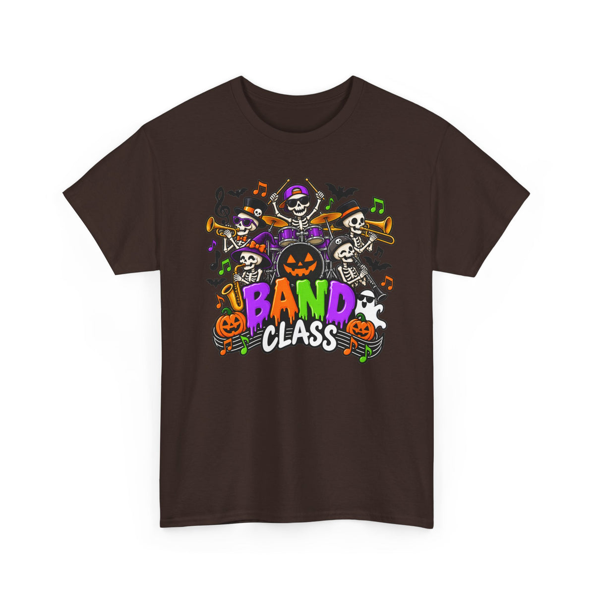 Band Class Halloween T-Shirt — Spooky Skeletons & Pumpkins Music Tee