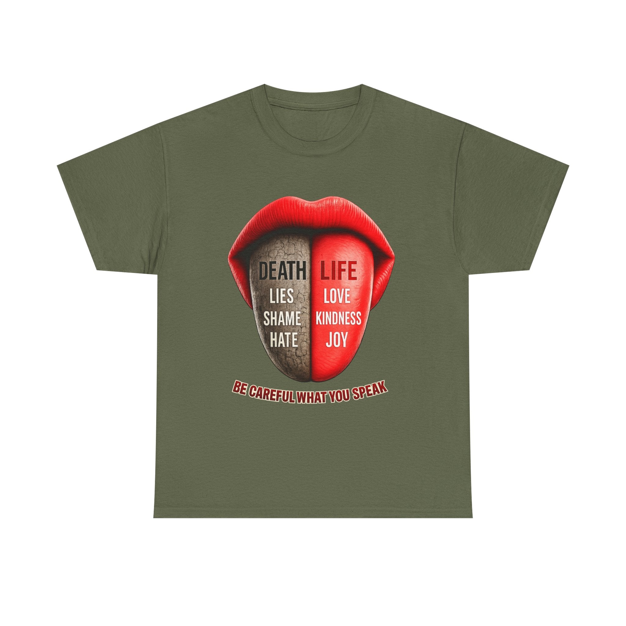Graphic Tee — "Be Careful What You Speak" Lips Design (Life vs Death Message)