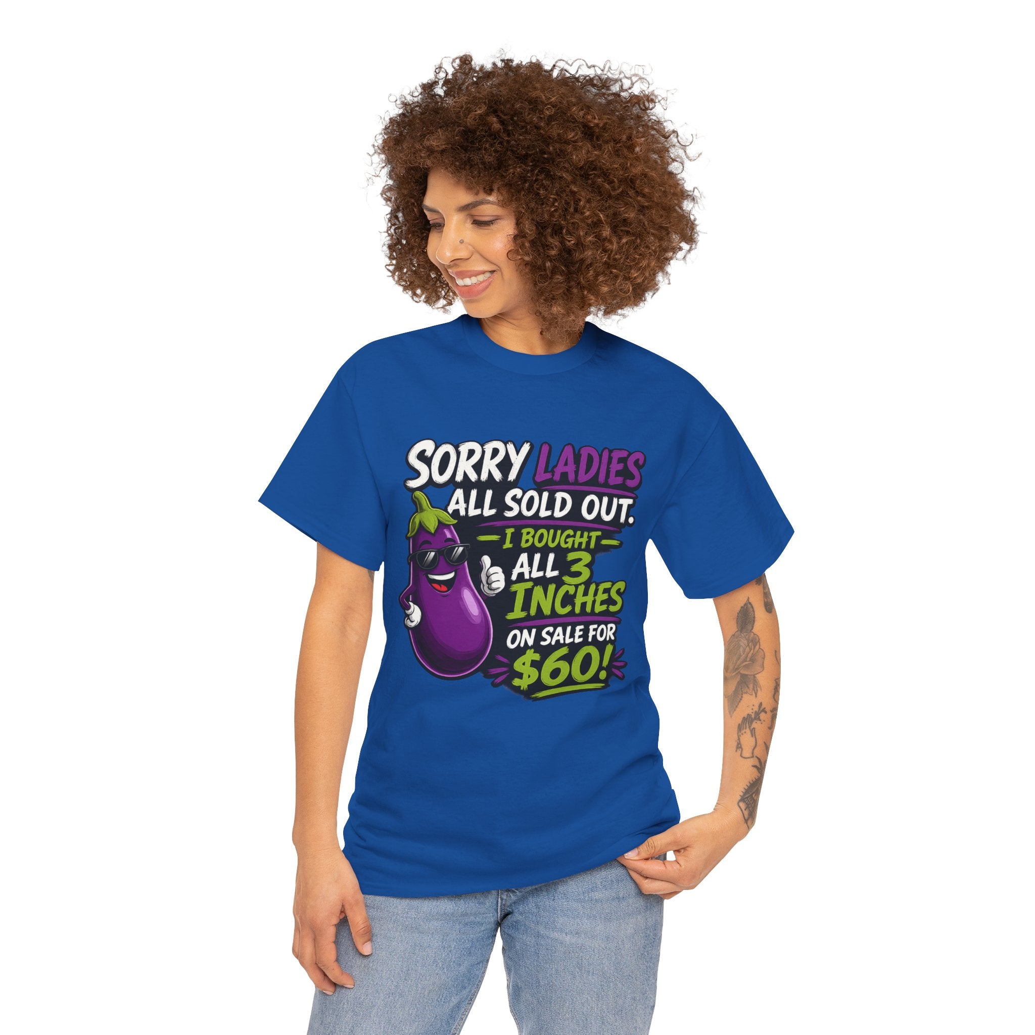 Sorry Ladies All Sold Out Eggplant Funny Graphic Tee — Funny Veggie Joke T-Shirt