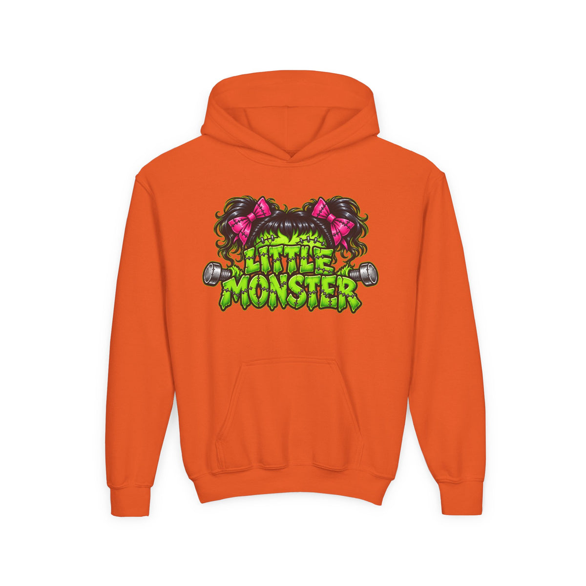 Youth Hoodie — "Little Monster" Cute Green Monster Graphic Sweatshirt