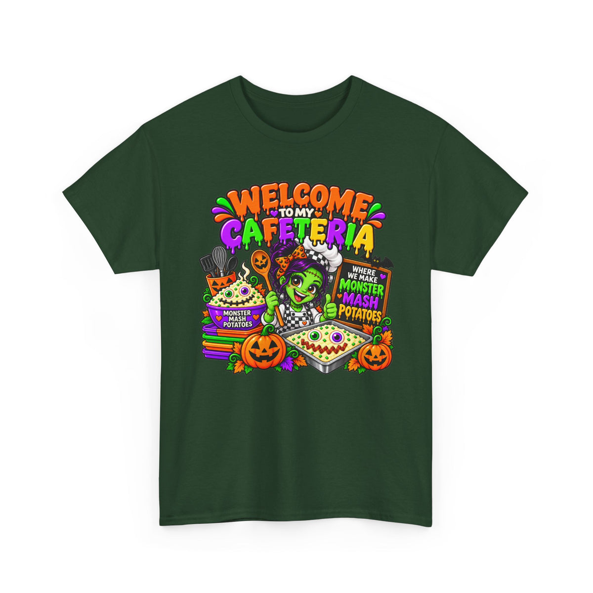 Cafeteria Welcome Halloween T-Shirt — "Welcome to My Cafeteria" Monster Lunch Tee
