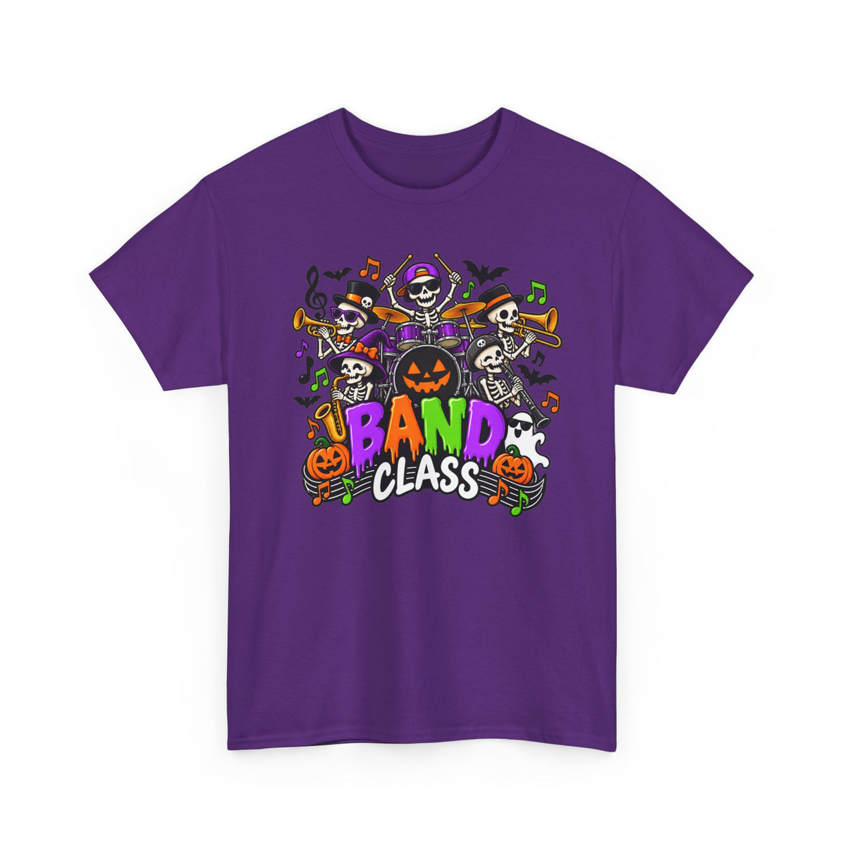 Band Class Halloween T-Shirt — Spooky Skeletons & Pumpkins Music Tee