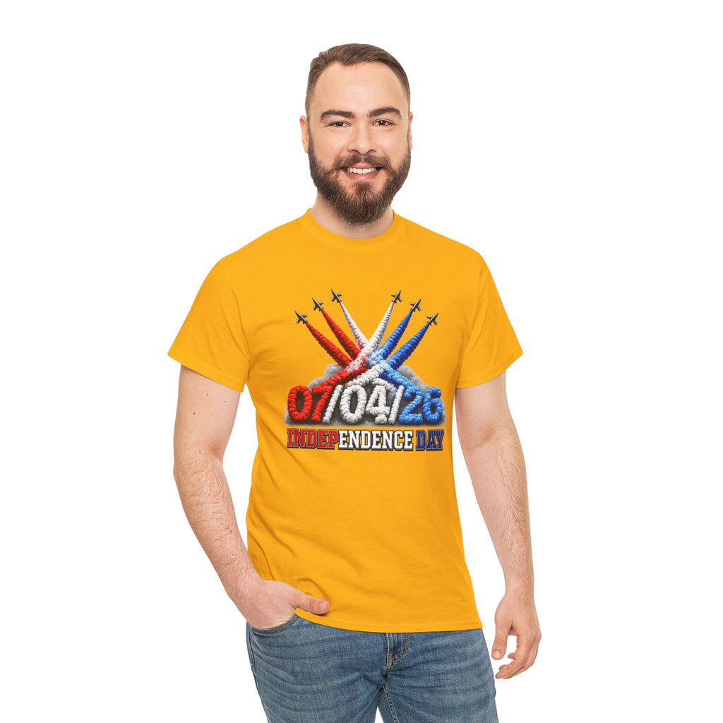 Independence Day Jet Flyover T-Shirt — 07/04/26 Patriotic Red White Blue Tee