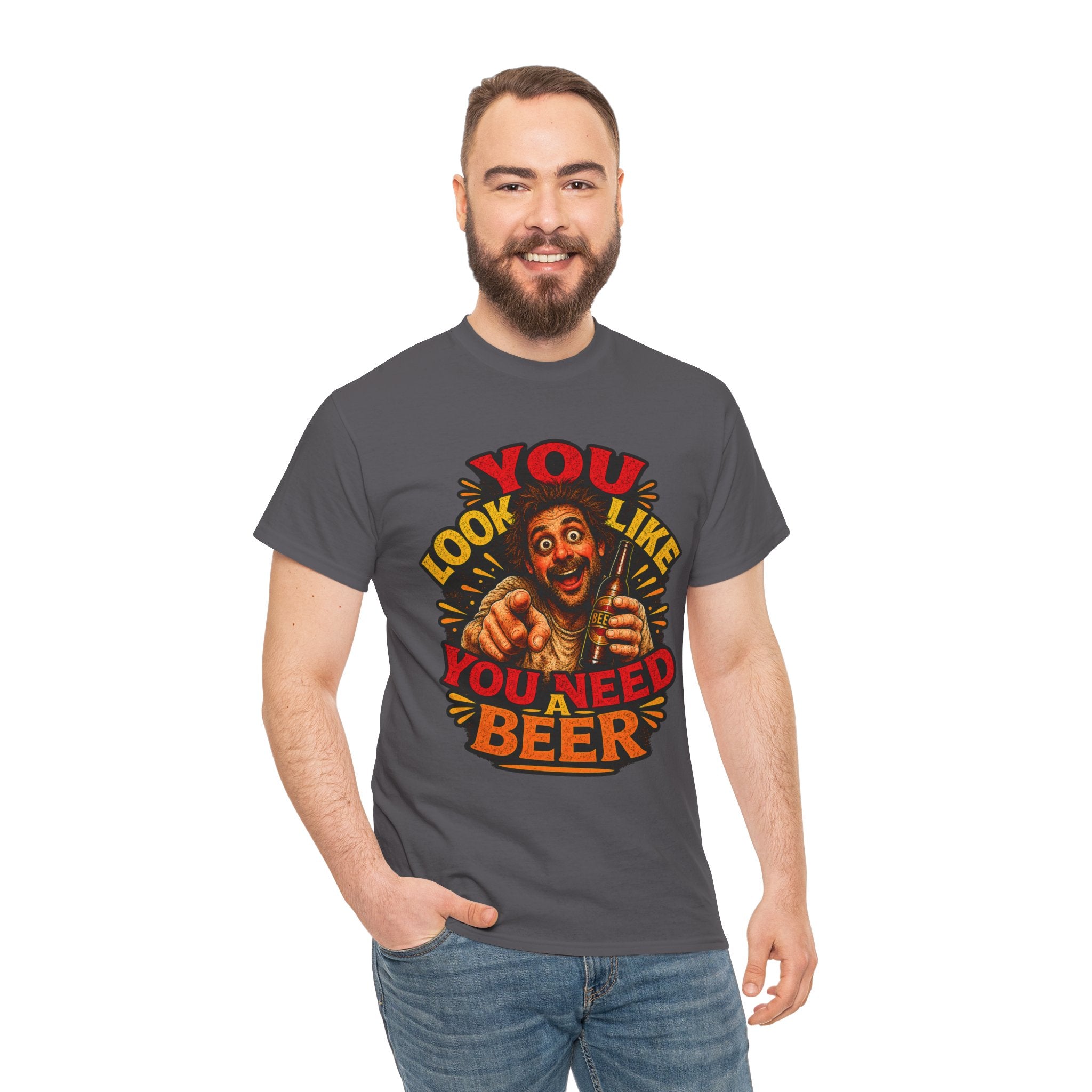Beer Graphic Tee – “You Look Like You Need Beer” Vintage Party T-Shirt