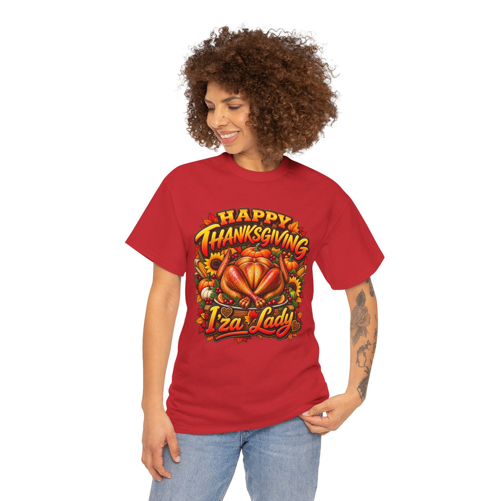 Thanksgiving Iza Lady T-Shirt – Festive Turkey Holiday Tee