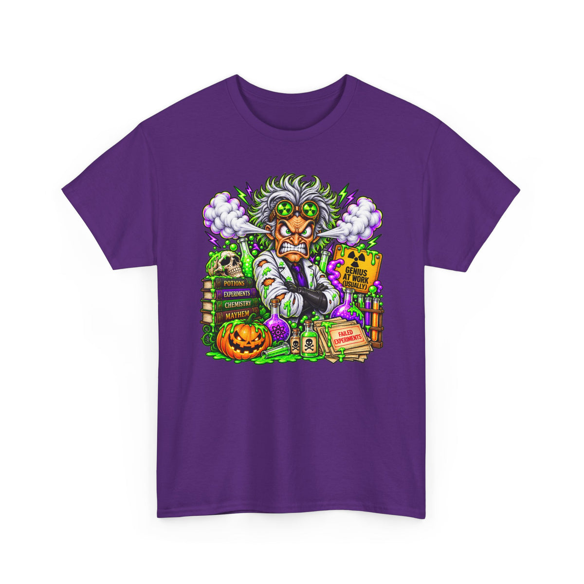 Mad Scientist Halloween Tee — Creepy Lab, Pumpkin & Potion Graphic T-Shirt