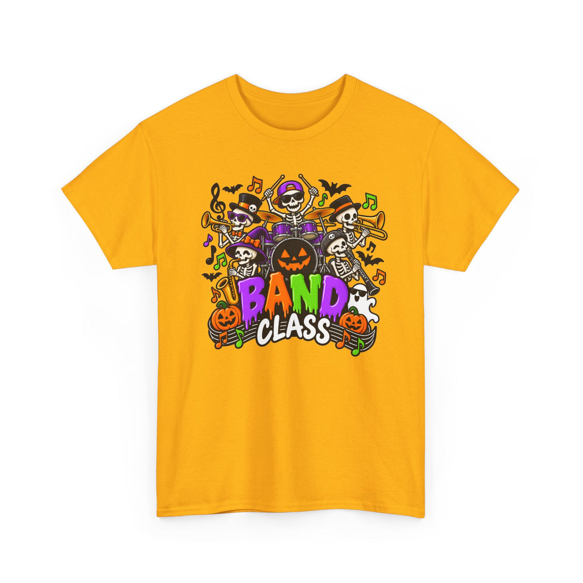 Band Class Halloween T-Shirt — Spooky Skeletons & Pumpkins Music Tee