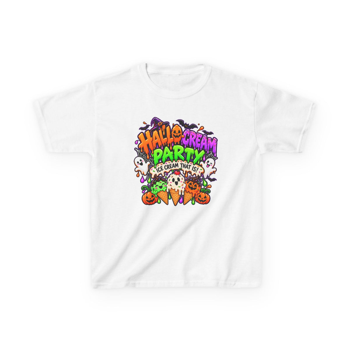 Kids Halloween Ice Cream Party T-Shirt — Cute Spooky Ghosts & Pumpkin Treats