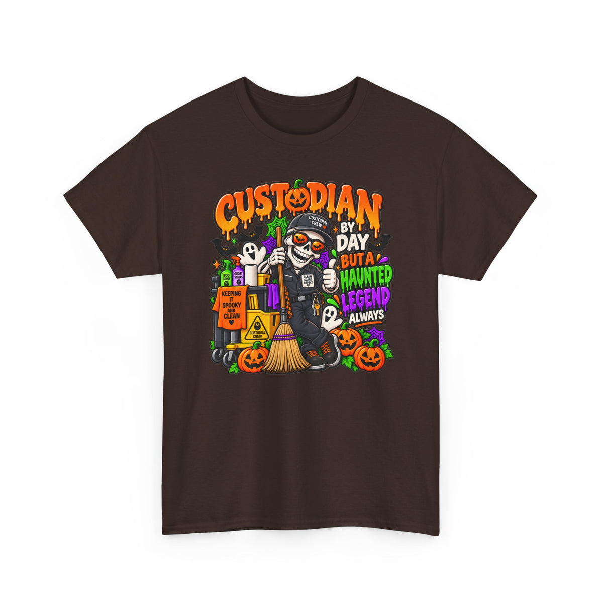 Custodian Haunted Legend Halloween T-Shirt — Funny Night Custodial Crew Tee