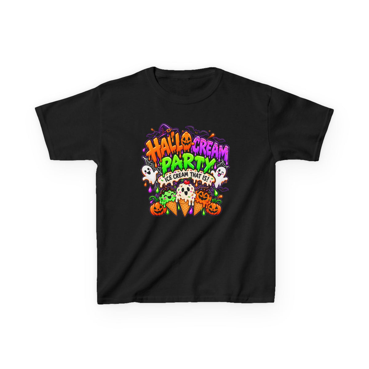 Kids Halloween Ice Cream Party T-Shirt — Cute Spooky Ghosts & Pumpkin Treats
