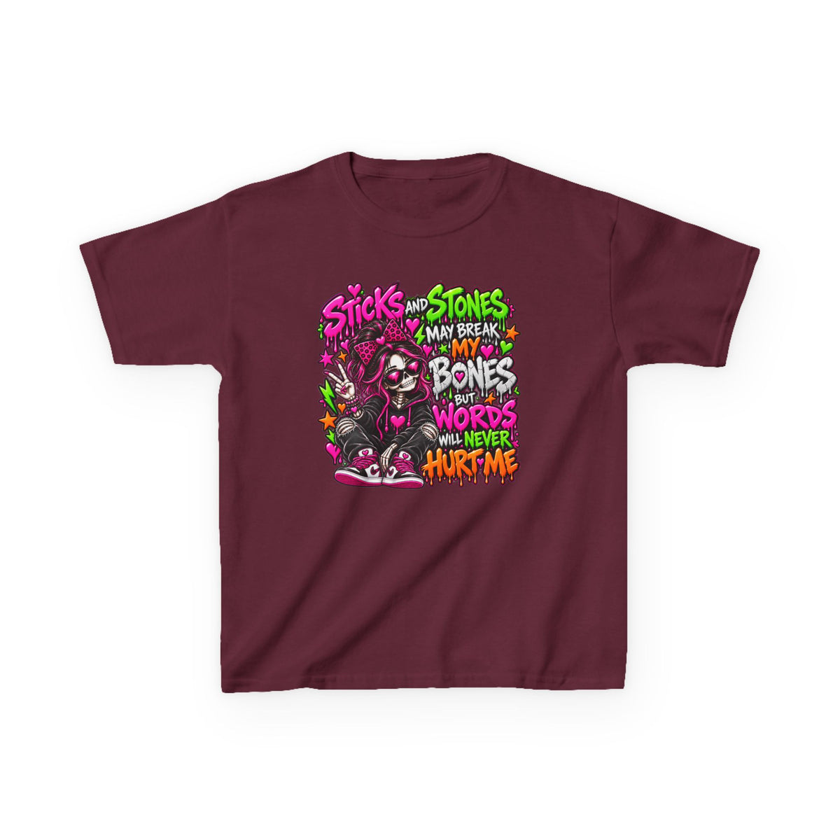 Kids Tee — "Sticks and Stones May Break My Bones"