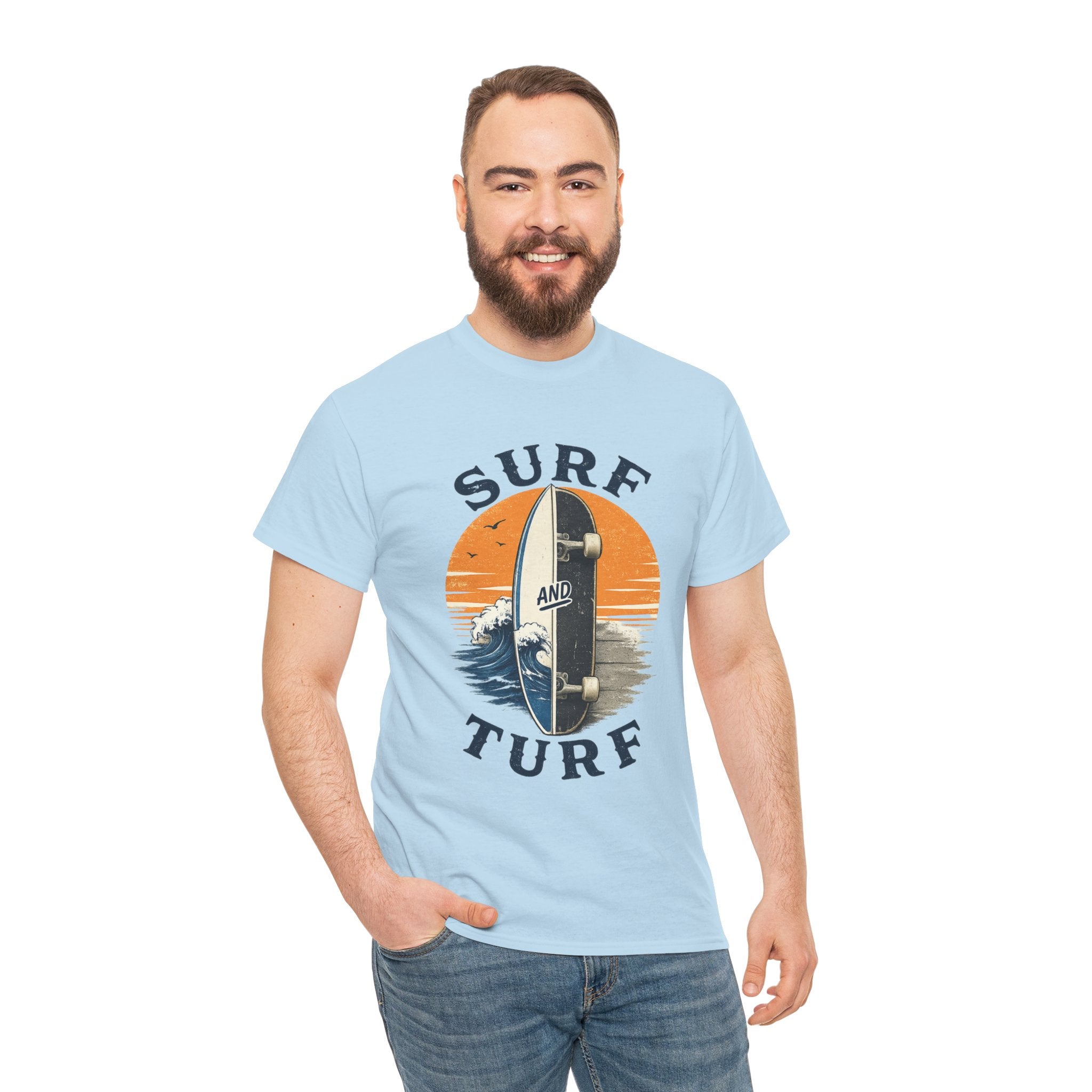 Surf and Turf Skateboard Tee — Vintage Coastal Surfing Skate Shirt