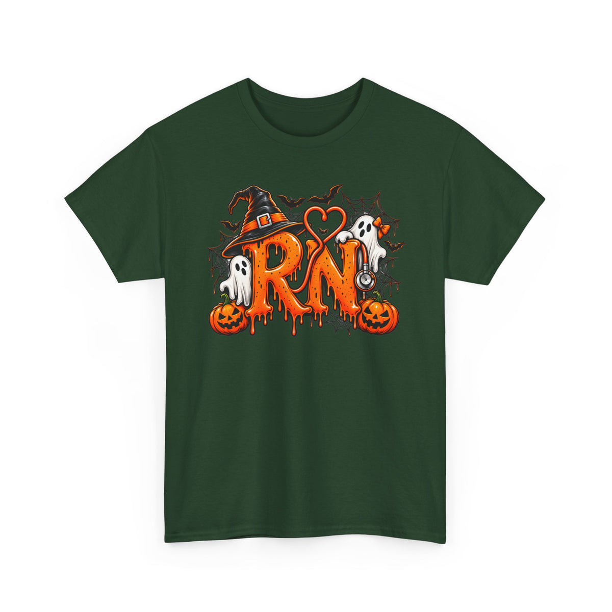 RN Halloween T‑Shirt — Cute Spooky Nurse RN Tee with Pumpkin, Ghosts & Witch Hat