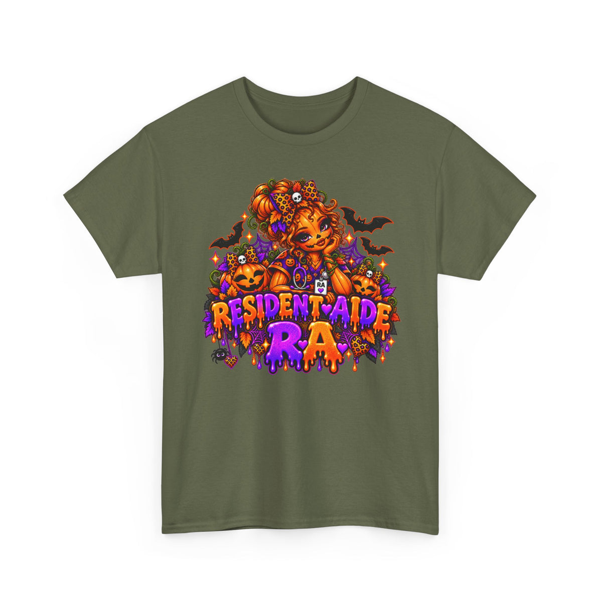 Resident Aide Halloween Tee — Spooky Pumpkin Nurse graphic T-Shirt