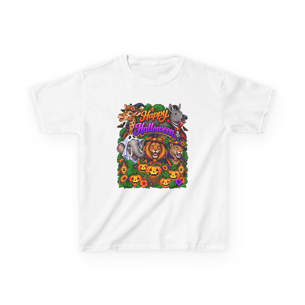 Kids Halloween Animal Costume Tee — “Happy Halloween” Pumpkin & Lion Design