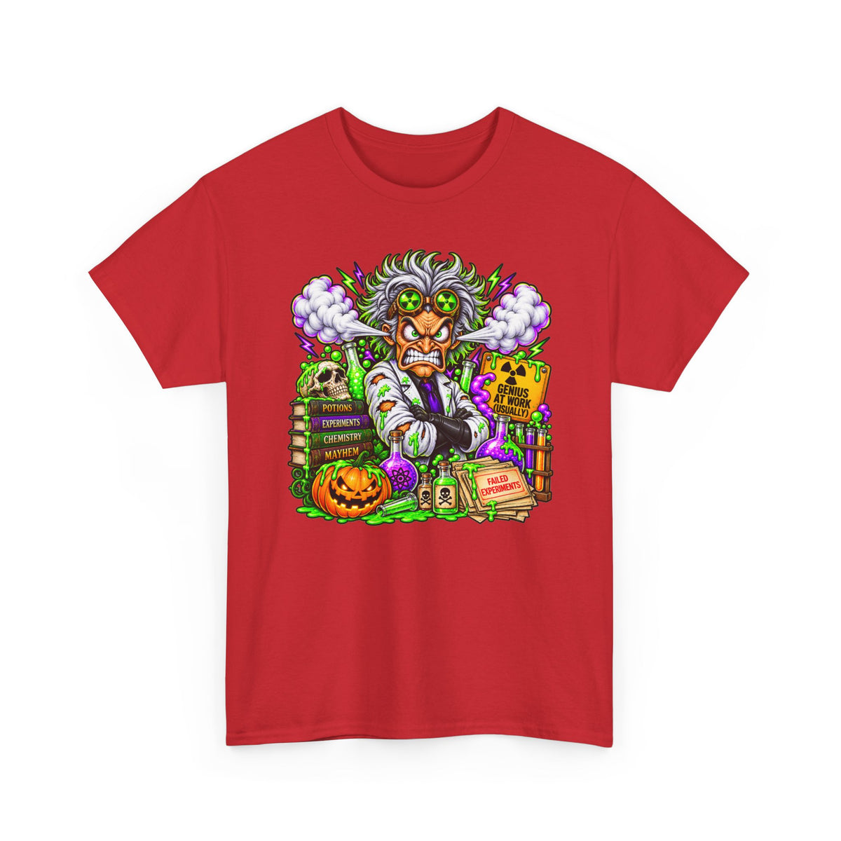 Mad Scientist Halloween Tee — Creepy Lab, Pumpkin & Potion Graphic T-Shirt