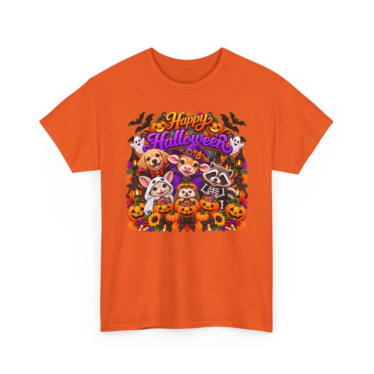 Happy Halloween Pets T-Shirt — Cute Dogs & Raccoon Costume Tee