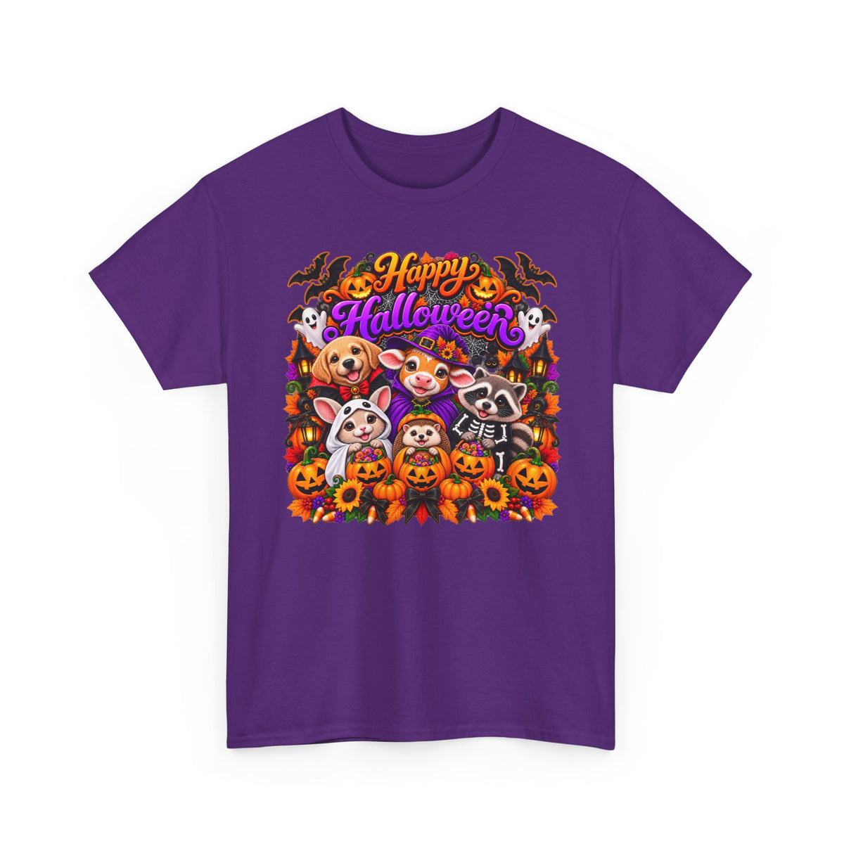 Happy Halloween Pets T-Shirt — Cute Dogs & Raccoon Costume Tee