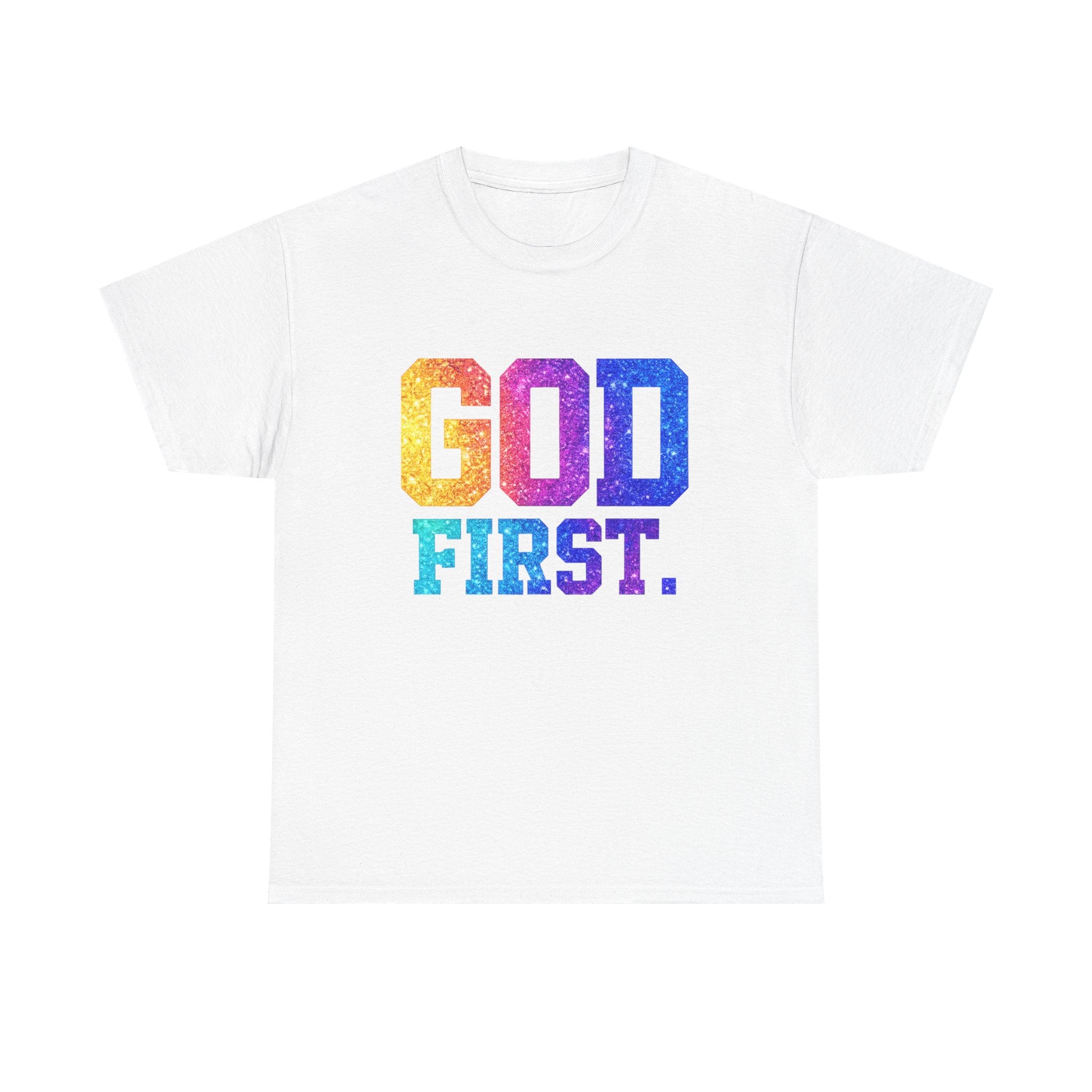 God First T-Shirt — Rainbow Glitter Faith Tee