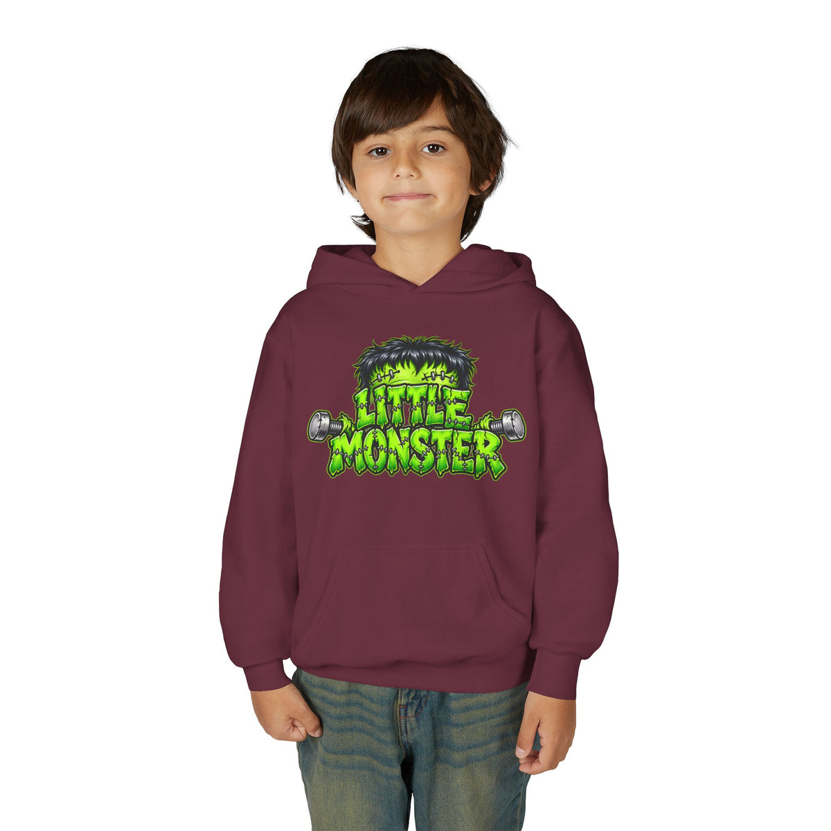 Youth Hoodie "Little Monster" Green Cartoon Kids Sweatshirt