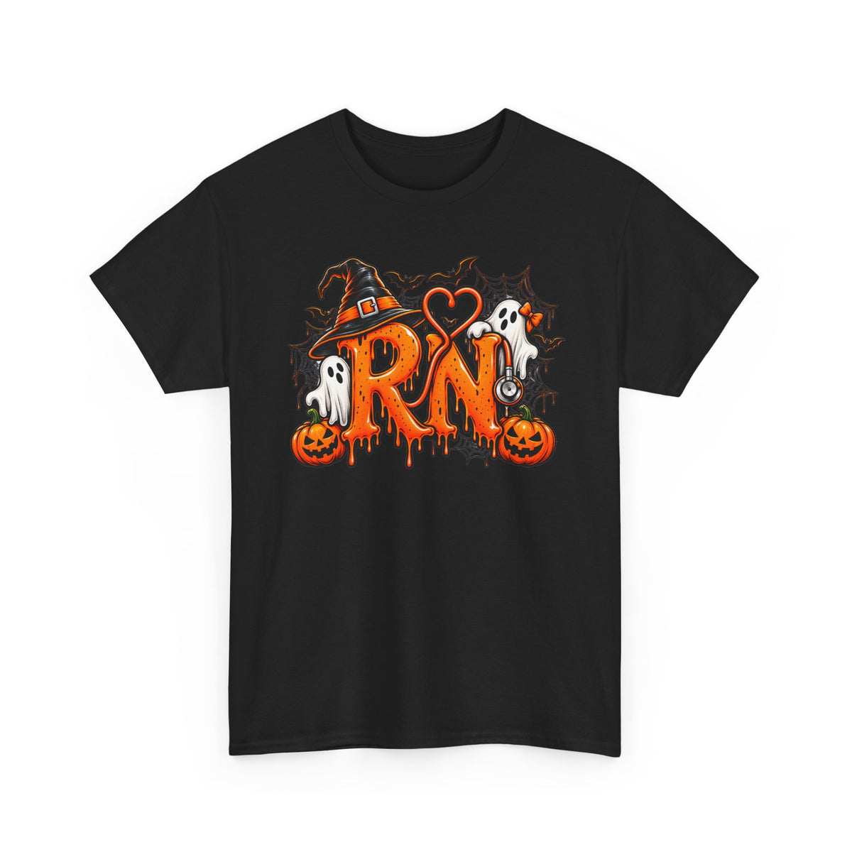 RN Halloween T‑Shirt — Cute Spooky Nurse RN Tee with Pumpkin, Ghosts & Witch Hat