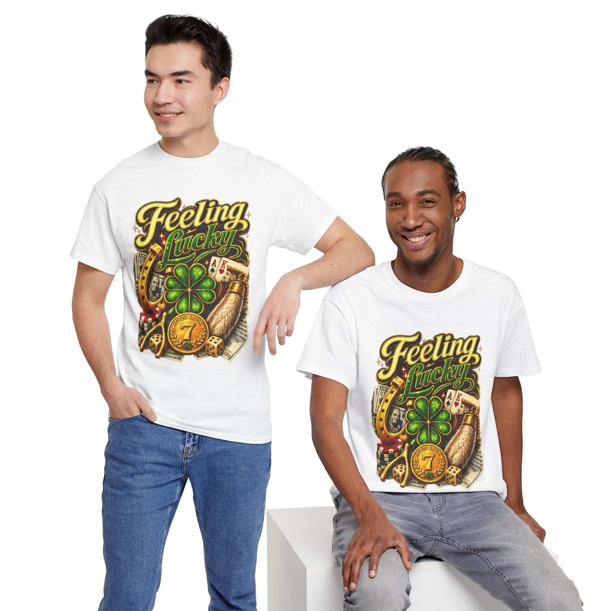 Feeling Lucky T‑Shirt — Vintage Casino Four‑Leaf Clover St. Patrick’s Tee