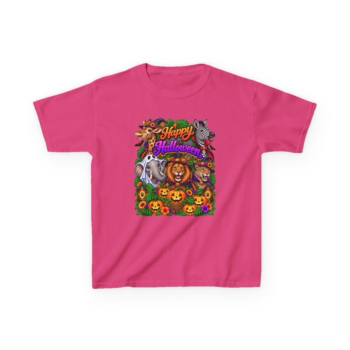 Kids Halloween Animal Costume Tee — “Happy Halloween” Pumpkin & Lion Design