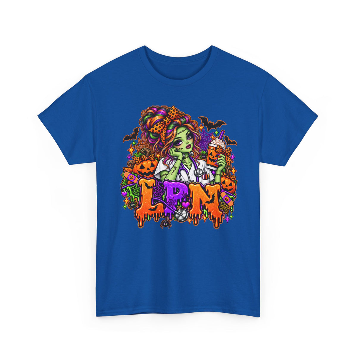 Witchy Halloween Tee — Green Witch, Pumpkins & 'LPN' Candy Gothic Shirt