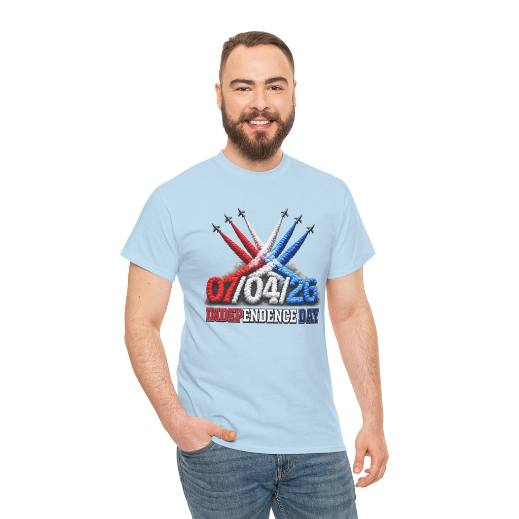 Independence Day Jet Flyover T-Shirt — 07/04/26 Patriotic Red White Blue Tee