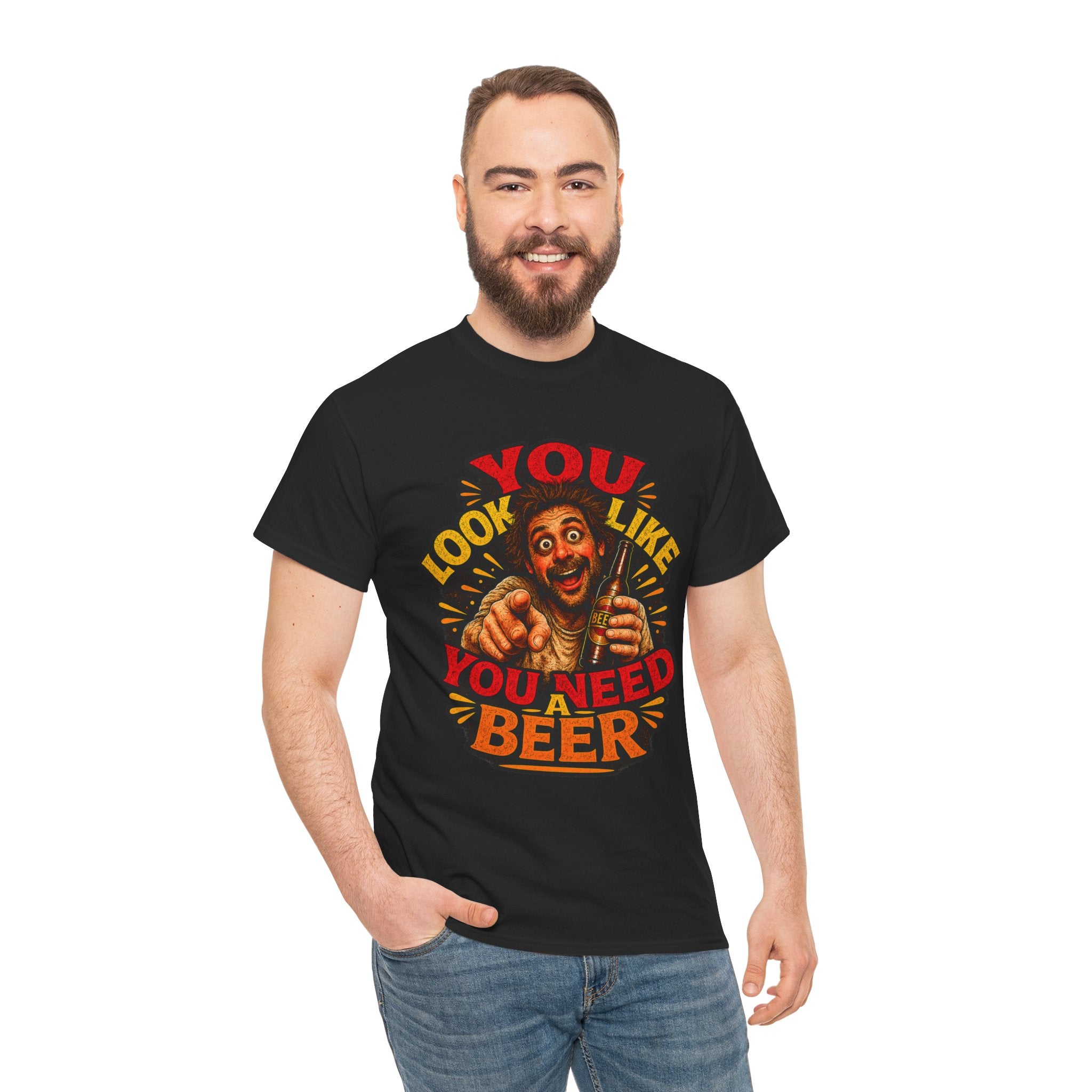 Beer Graphic Tee – “You Look Like You Need Beer” Vintage Party T-Shirt