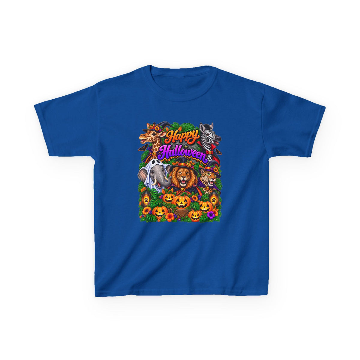 Kids Halloween Animal Costume Tee — “Happy Halloween” Pumpkin & Lion Design