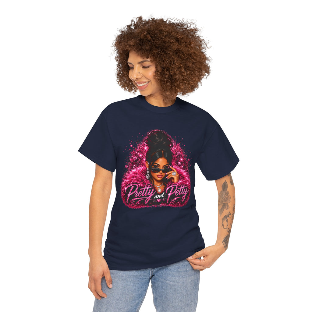 Pretty and Petty Graphic Tee — Bold Pink Afro Chic Women's Shirt