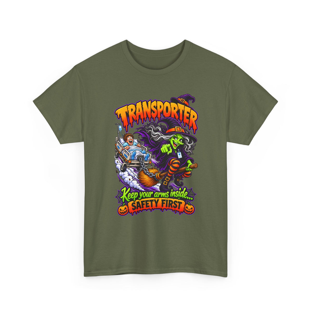 Transporter Halloween Tee — “Keep Your Arms Inside, Safety First” Graphic T‑Shirt