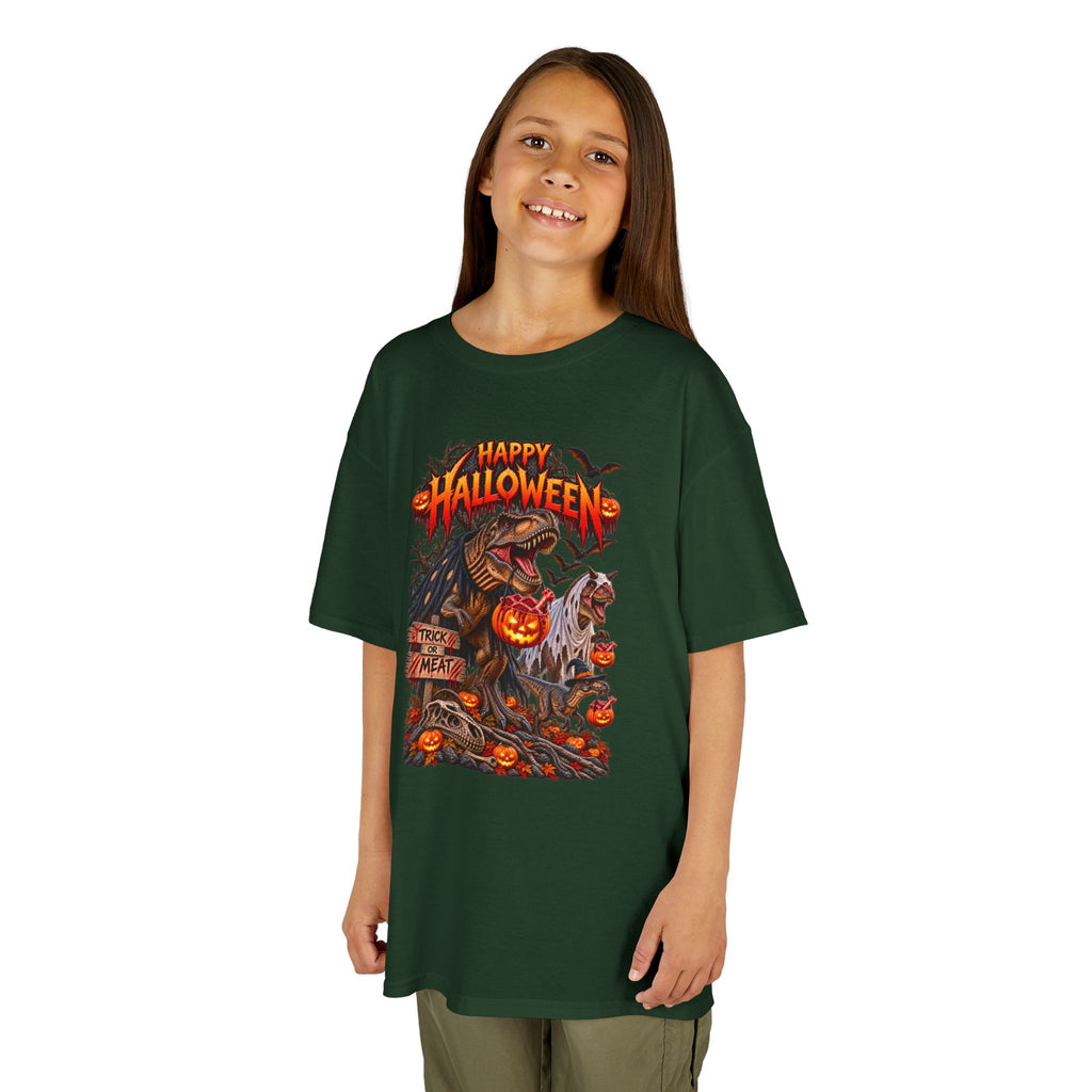 Kids Halloween Tee – "Happy Halloween" Scary Pumpkin Dinosaur Graphic