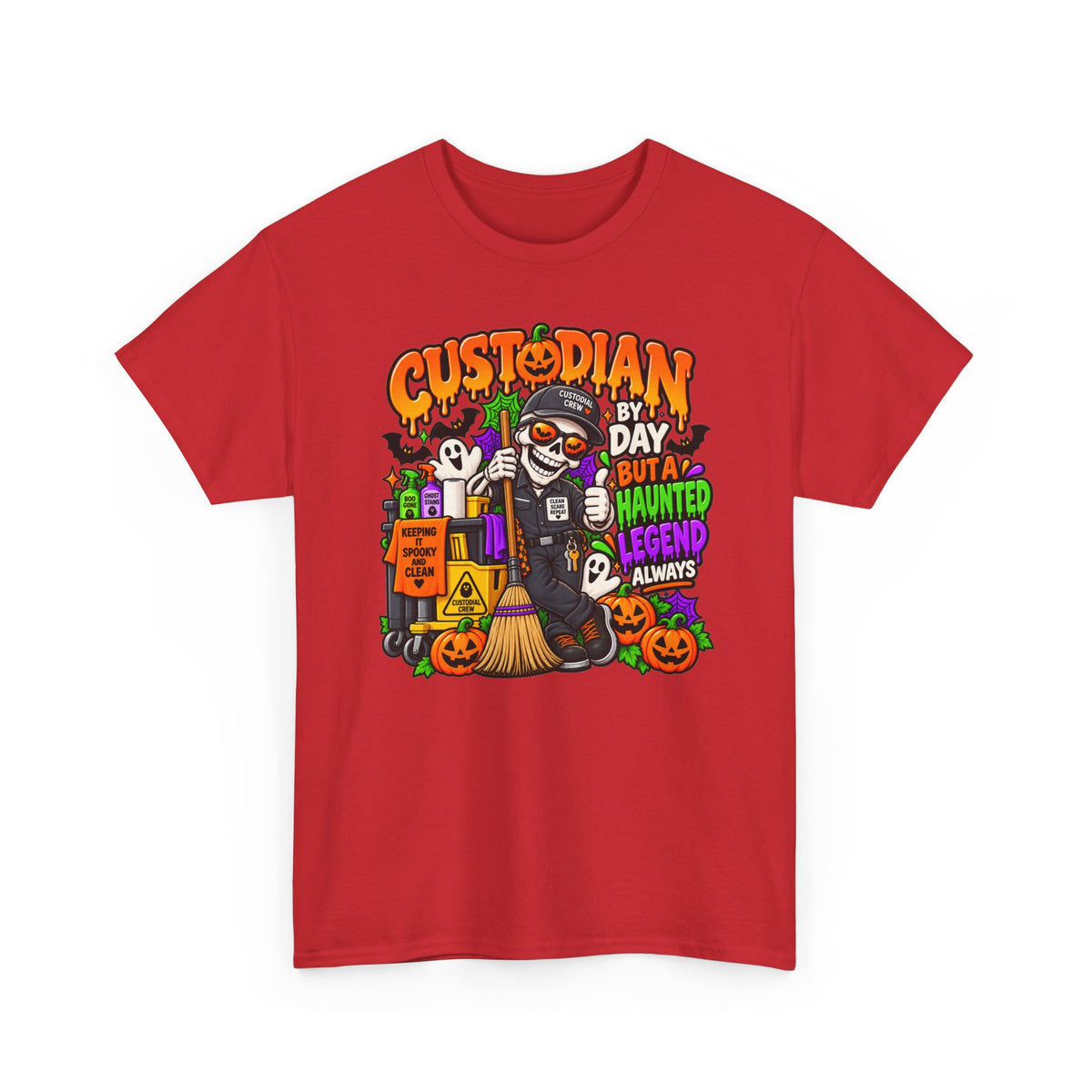 Custodian Haunted Legend Halloween T-Shirt — Funny Night Custodial Crew Tee