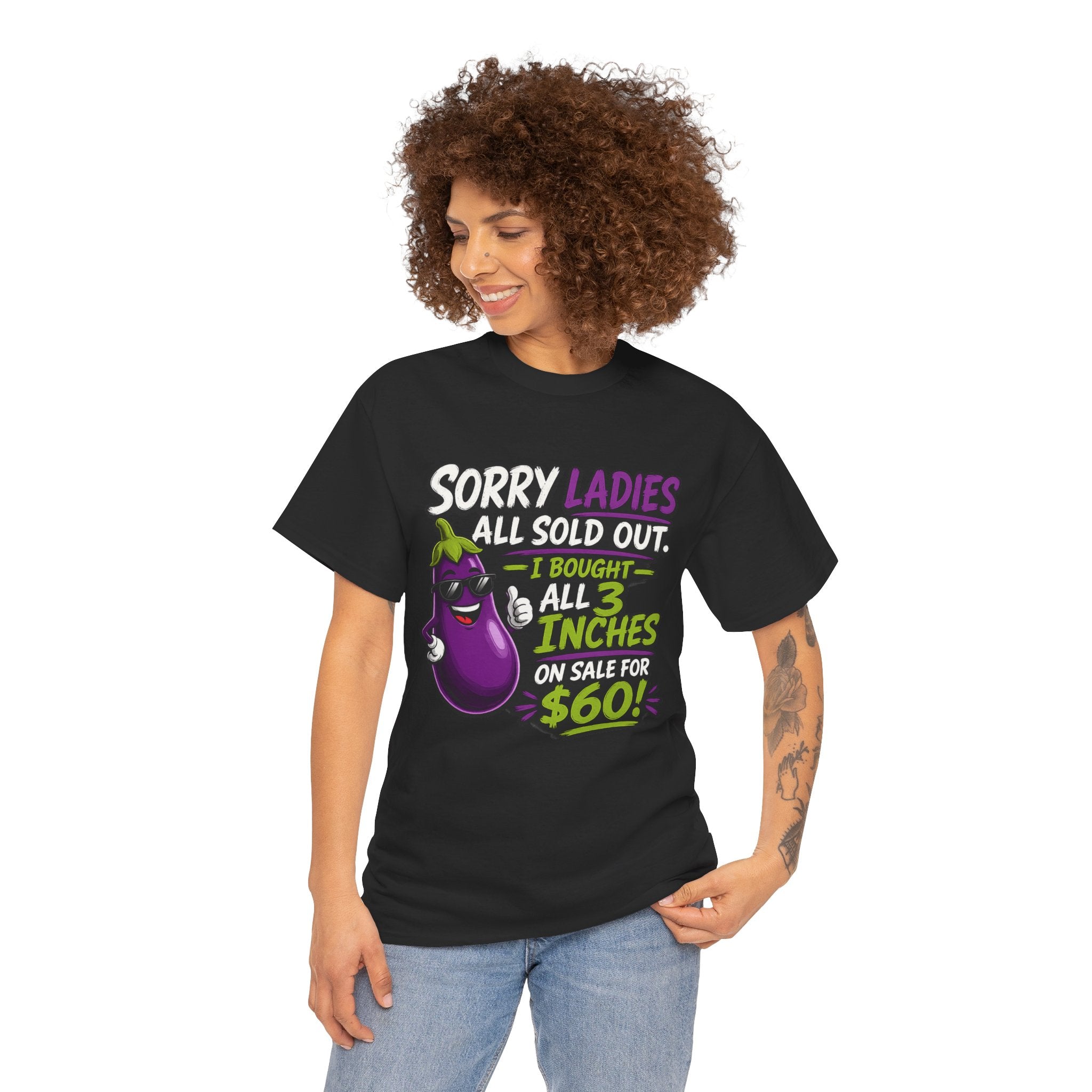 Sorry Ladies All Sold Out Eggplant Funny Graphic Tee — Funny Veggie Joke T-Shirt
