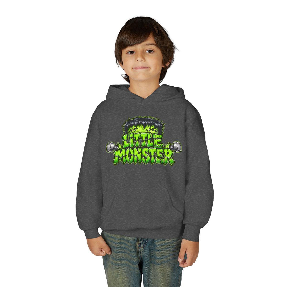 Youth Hoodie "Little Monster" Green Cartoon Kids Sweatshirt
