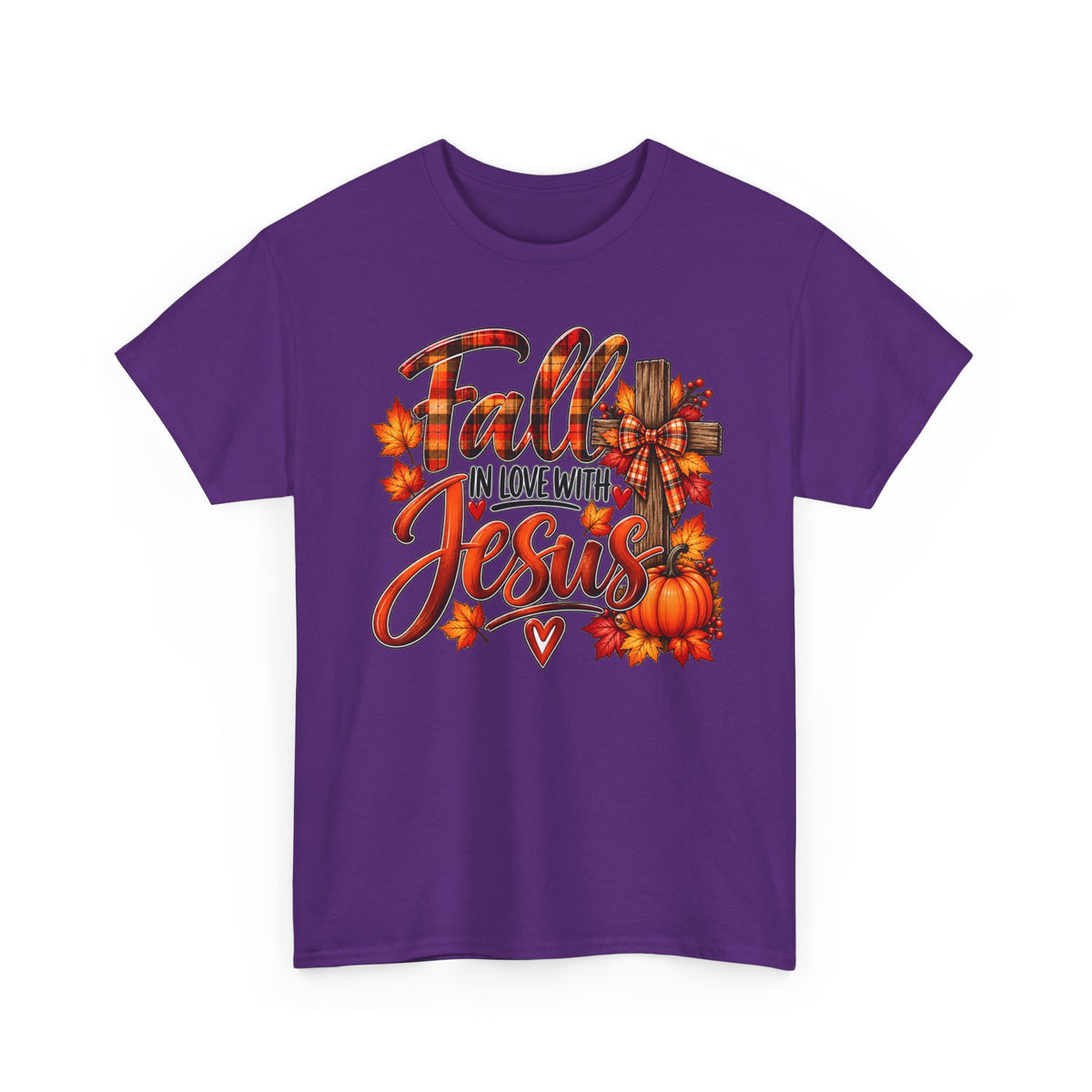 Fall in Love with Jesus T-Shirt — Autumn Christian Tee with Pumpkins & Leaves