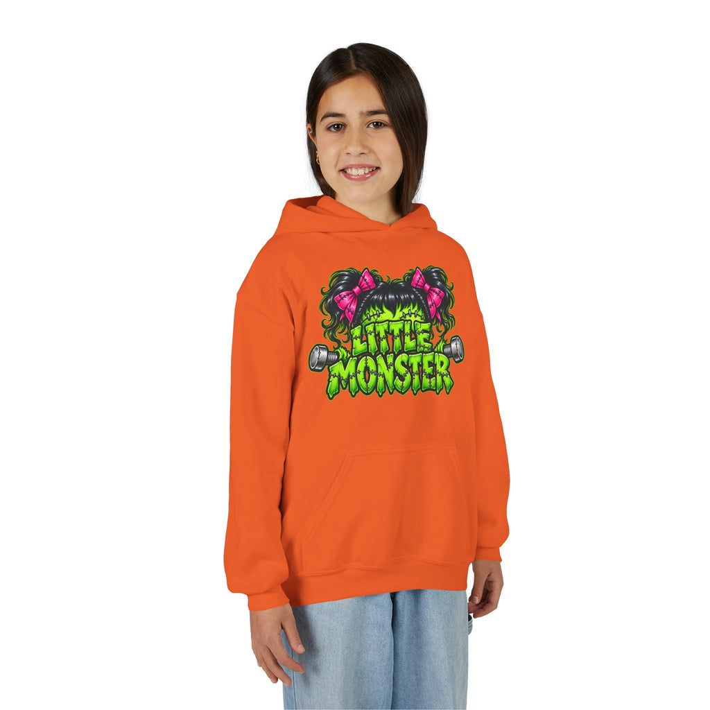 Youth Hoodie — "Little Monster" Cute Green Monster Graphic Sweatshirt