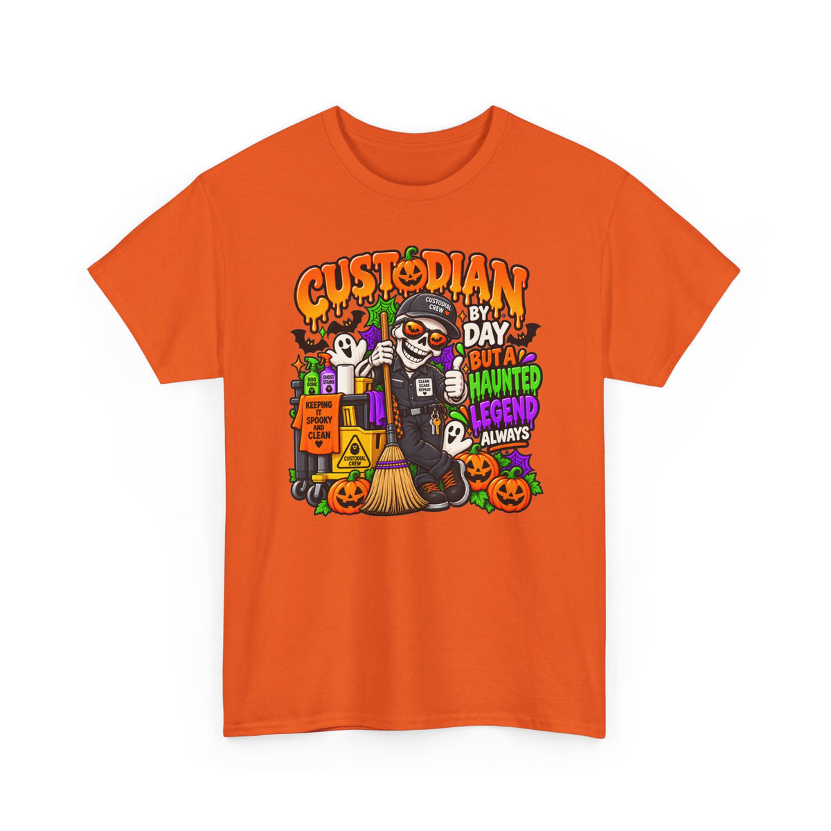 Custodian Haunted Legend Halloween T-Shirt — Funny Night Custodial Crew Tee