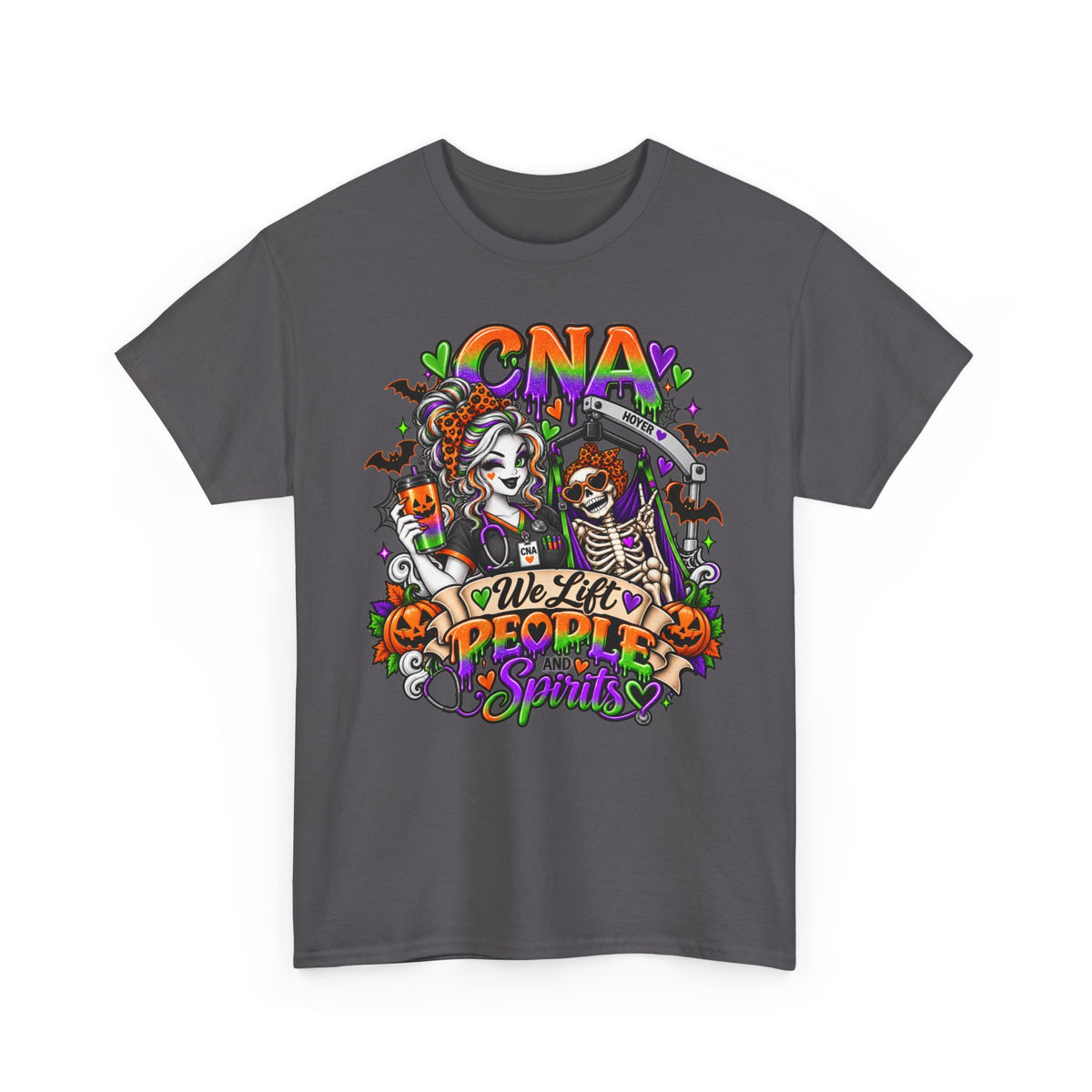 CNA Halloween Tee — “We Lift People & Spirits” Nurse Costume Shirt