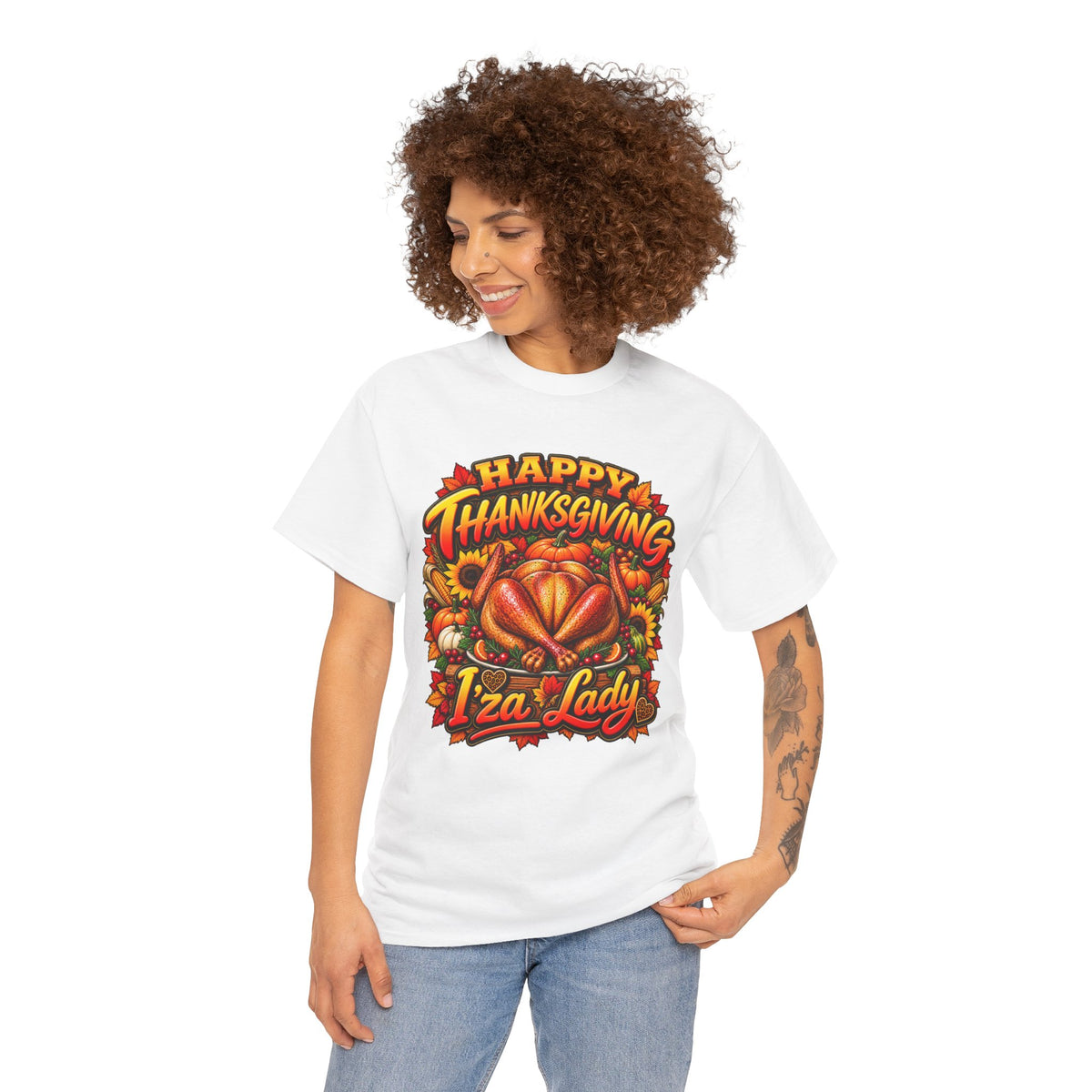 Thanksgiving Iza Lady T-Shirt – Festive Turkey Holiday Tee