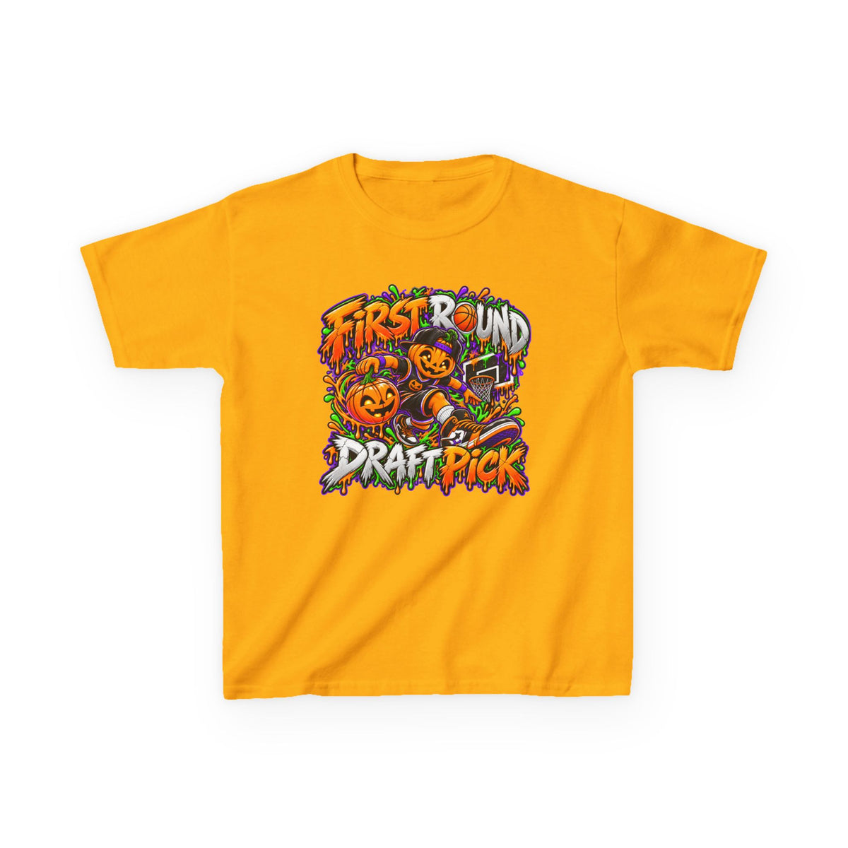 Kids T‑Shirt — 'First Round Draft Pick' Halloween Pumpkin Graphic Tee