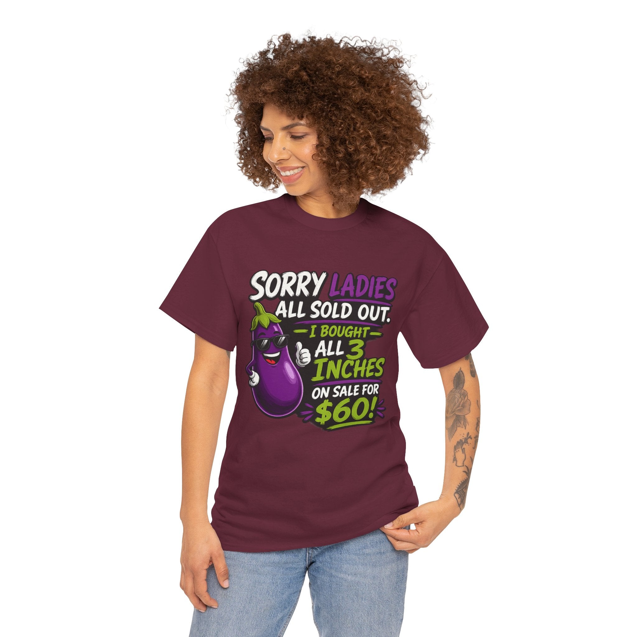 Sorry Ladies All Sold Out Eggplant Funny Graphic Tee — Funny Veggie Joke T-Shirt