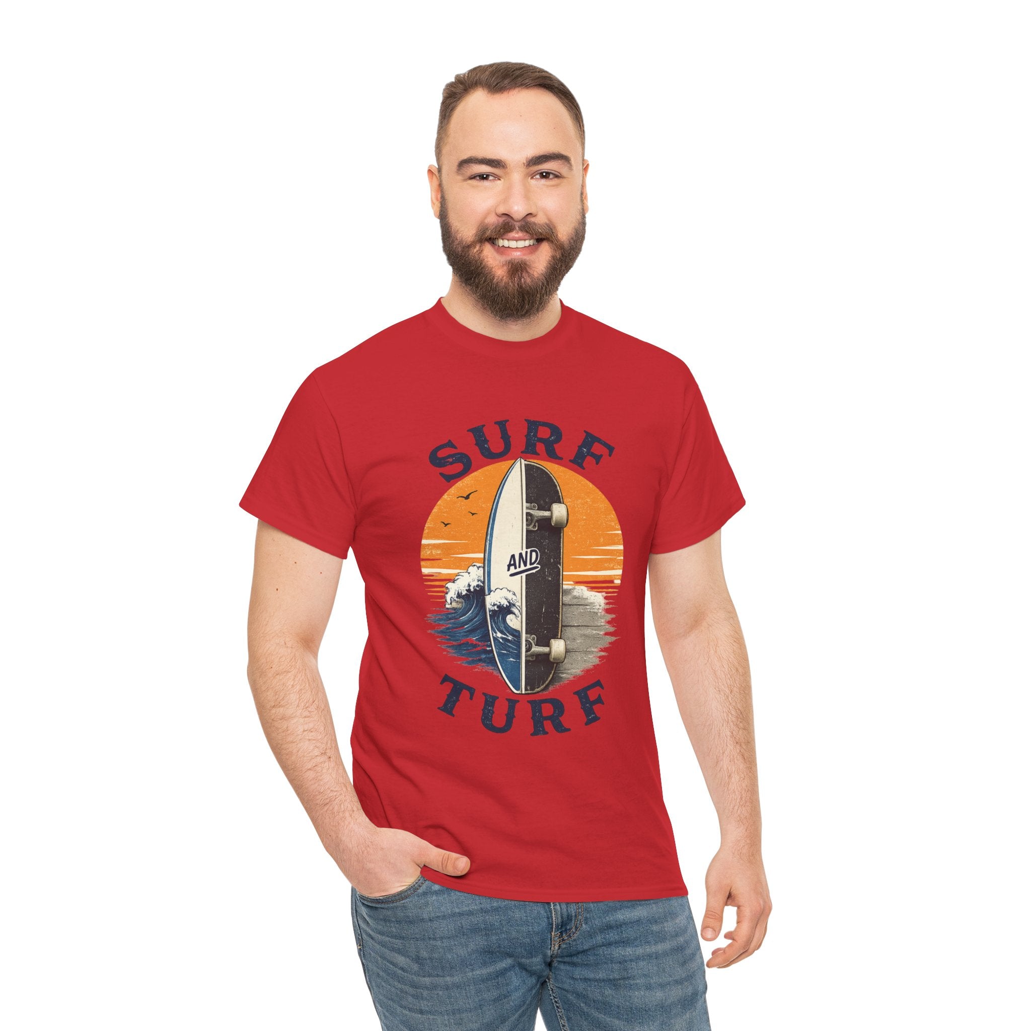 Surf and Turf Skateboard Tee — Vintage Coastal Surfing Skate Shirt