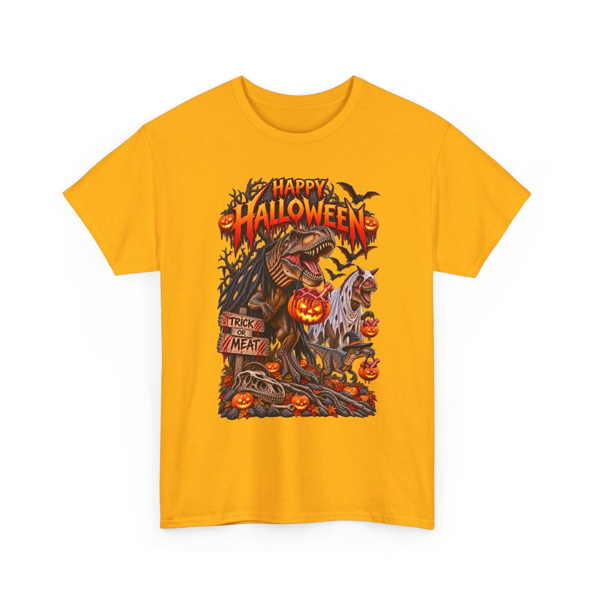 Halloween Dinosaur T‑Shirt — "Happy Halloween" Scary T‑Rex with Jack‑O'Lanterns