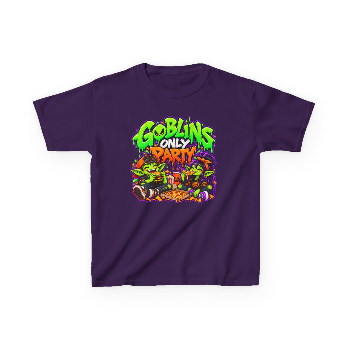 Kids T-Shirt — "Goblins Only Party" Colorful Fantasy Graphic Tee
