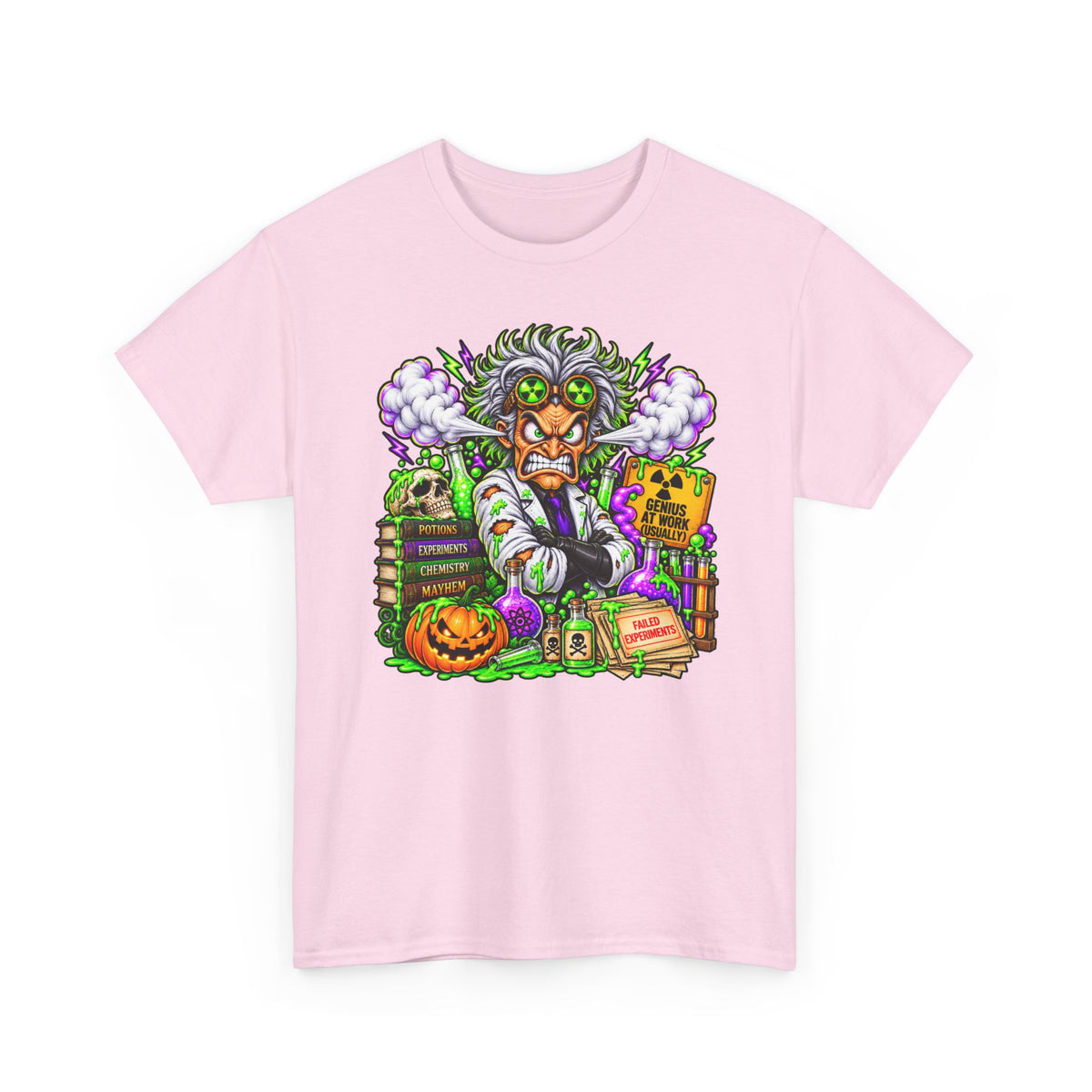 Mad Scientist Halloween Tee — Creepy Lab, Pumpkin & Potion Graphic T-Shirt